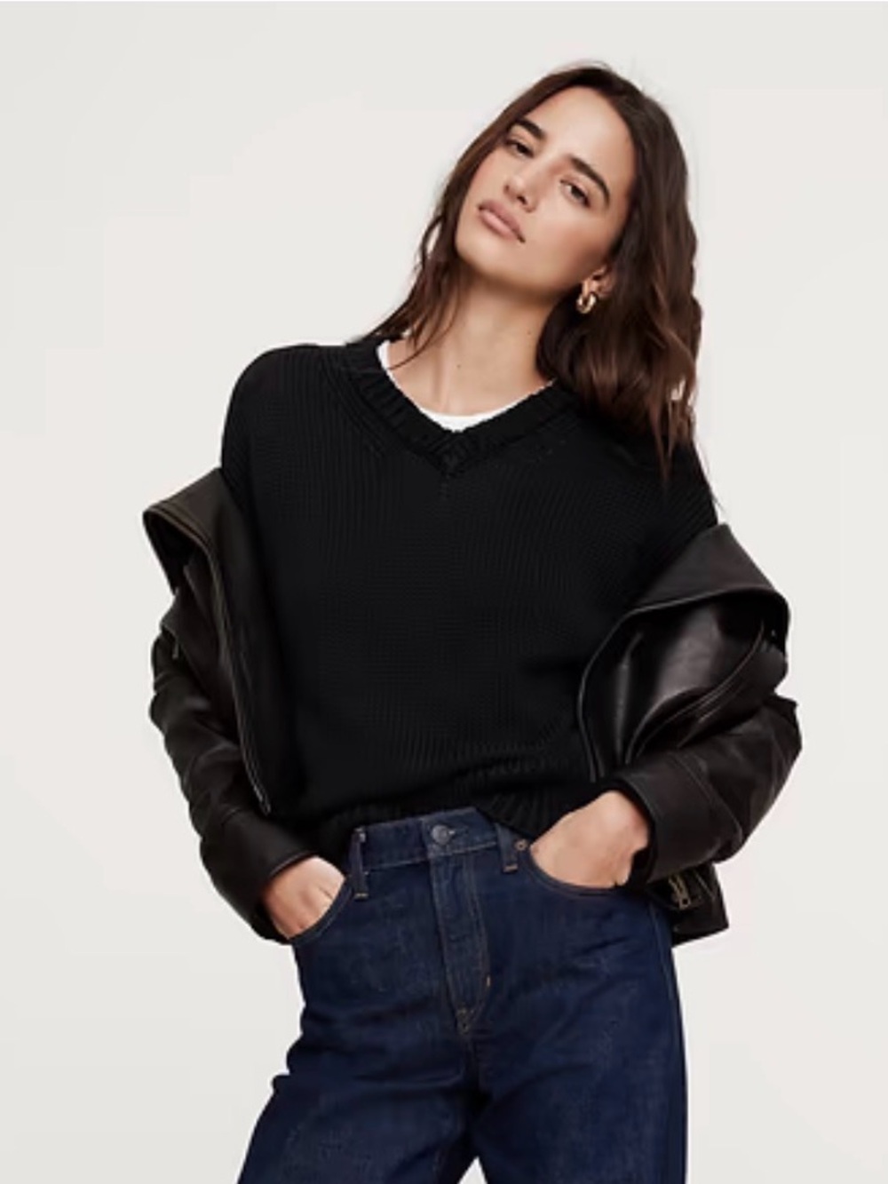 Banana Republic Black V-Neck Knit Sweater